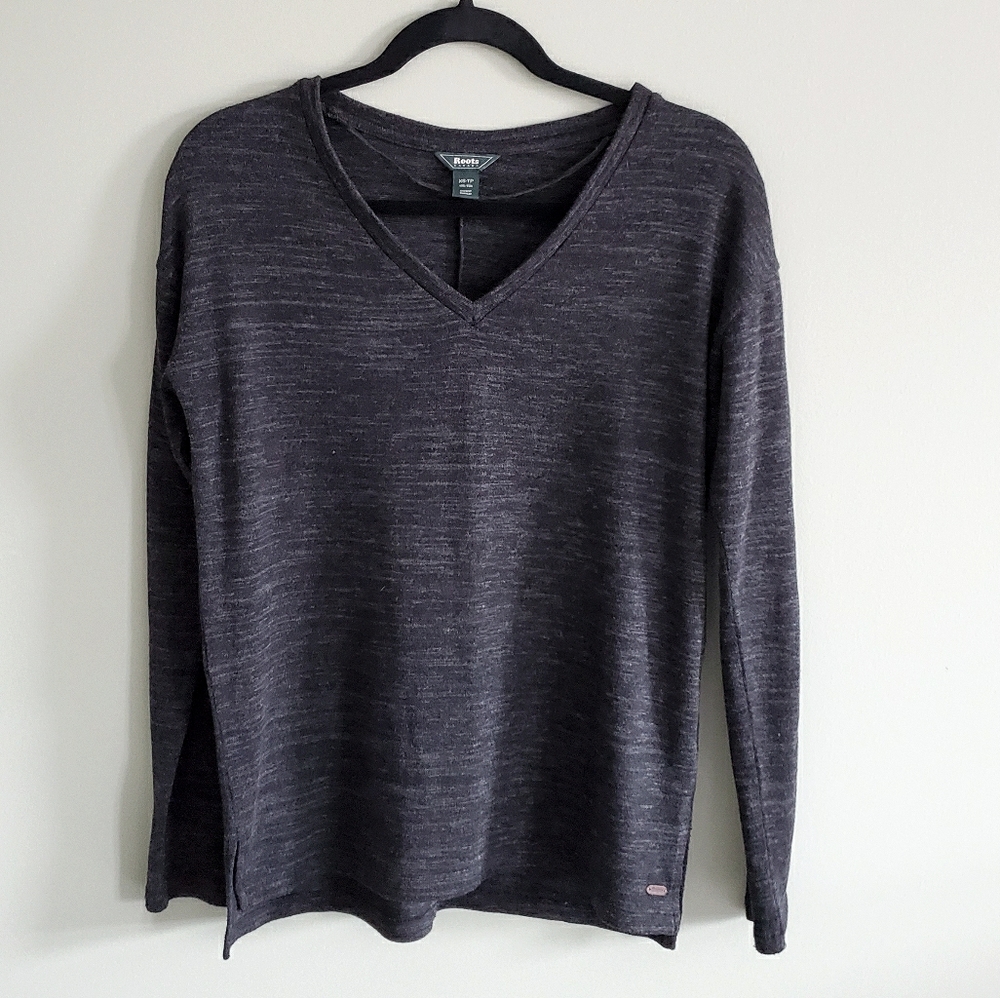 Roots Dark Grey V- Neck Sweater Size XS